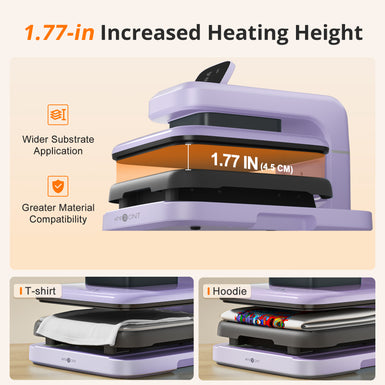Auto heat press 2 have a 1.77-in Increased Heating Height