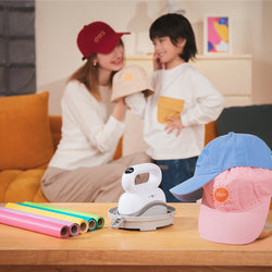 [Halloween Flash Sale]Hat Heat Press Machine+HTV&Sublimation Bundle (Puff HTV*8+Baseball Cap Blank*1+Sublimation Paper*30+Sublimation HTV*5+PTFE Teflon Sheet*1+1Pair Gloves≥C＄81)