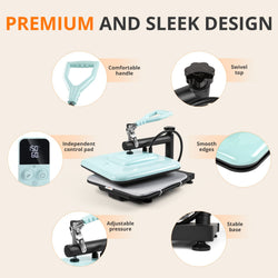 [Advanced Bundle] HTVRONT Manual Heat Press Machine 15" x 15" 110V + T-Shirt Heat Press Kit (Include Vinyl&Sublimation Bundle, Tools&Heat Press Mat)