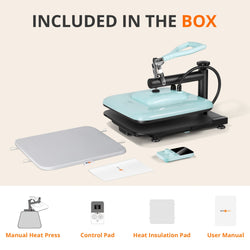 [Primary Bundle] HTVRONT Manual Heat Press Machine 15" x 15" 110V + 20 Pcs Heat Transfer Vinyl 12"x10" + 30 Pcs Sublimation Paper 8.5"x11" A4