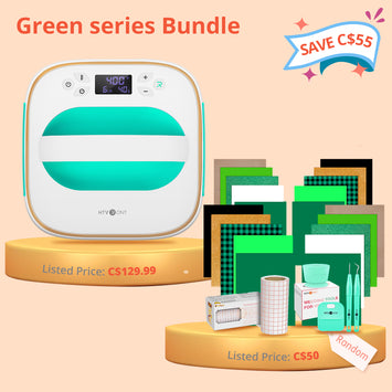 [Green series Bundle]HTVRONT Green T shirt 10*10 Heat Press Machine+ Great Valued Green series Box (Green HTV rolls&sheets+ Green Random Tools ≥C＄50)