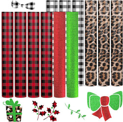 Christmas Buffalo Plaid & Leopard & Glitter Permanent Adhesive Vinyl  Bundle 12" x 12" - 12 Sheets