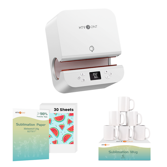 CA HTVRONT Auto Tumbler Heat Press 120V, New Customers Kit - White
