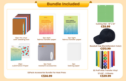 [Premium Bundle]HTVRONT Mini3 Heat Press+HTV&Sublimation Bundle(PUFF HTV *8+Multicolor HTV*10+Sumblimation Paper*25+Transfer paper*10+PTFE Teflon Sheet+Heat Press Mat+Cap Blank*1+Weeding Tools≥C＄117)