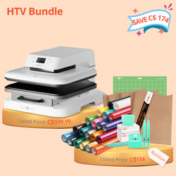 [HTV Bundle] Auto Heat Press Machine 15"x15" + Heat Transfer Vinyl Bundle - 12''x3FT (20 Colors) & Tools Bundle Worth C$134