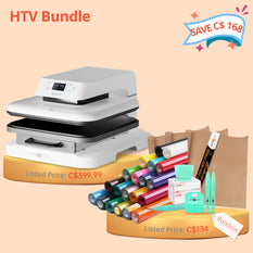 [HTV Bundle] Auto Heat Press Machine 15"x15" + Heat Transfer Vinyl Bundle - 12''x3FT (20 Colors) & Tools Bundle Worth C$135
