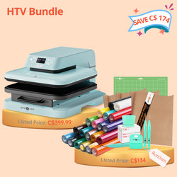 [HTV Bundle] Auto Heat Press Machine 15"x15" + Heat Transfer Vinyl Bundle - 12''x3FT (20 Colors) & Tools Bundle Worth C$134