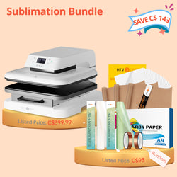 [Sublimation Bundle] Auto Heat Press Machine + Sublimation Paper 8.5"x11" 150 sheets + 2 rolls Sublimation HTV 12"x5ft + 20 pcs Sublimation Sticker Paper + 3 pcs Teflon sheet 16"x20"+ 2 rolls Heat Tape