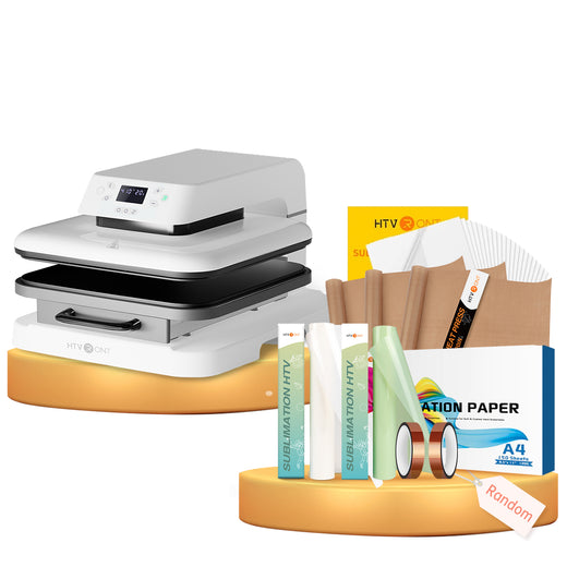 [Sublimation Bundle] Auto Heat Press Machine + Sublimation Paper 8.5"x11" 150 sheets + 2 rolls Sublimation HTV 12"x5ft + 20 pcs Sublimation Sticker Paper + 3 pcs Teflon sheet 16"x20"+ 2 rolls Heat Tape