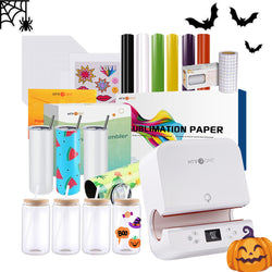 [🎃Halloween Kit] Auto Tumbler Heat Press Machine 120V+Halloween Bundle(6 Rolls Halloween colors Adhesive Vinyl+Sublimation Paper*30 +Sublimation Tumbler Blank-20 oz*4 +Glasses 16oz*4 +Sticker Paper*10+Transfer Tape≥C$172)