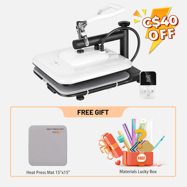 [⚡Flash Deal] HTVRONT Manual Heat Press Machine 15" x 15" 110V - (2 Colors) & Free Materials