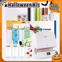 [🎃Halloween Kit] Auto Tumbler Heat Press Machine 120V+Halloween Bundle(6 Rolls Halloween colors Adhesive Vinyl+Sublimation Paper*30 +Sublimation Tumbler Blank-20 oz*4 +Glasses 16oz*4 +Sticker Paper*10+Transfer Tape≥C$172)