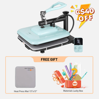 [⚡Flash Deal] HTVRONT Manual Heat Press Machine 15" x 15" 110V - (2 Colors) & Free Materials