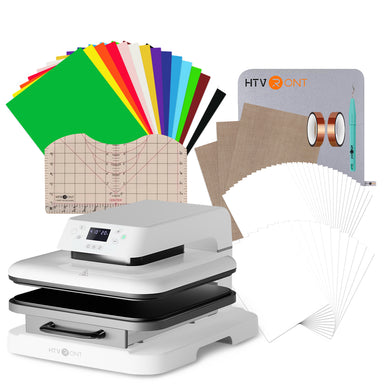 [T-Shirt Essential Kit] Auto Heat Press Machine 15" x 15" 110V + T Shirt Heat Press Kit (Include Vinyl&Sublimation Bundle, Tools&Heat Press Mat)