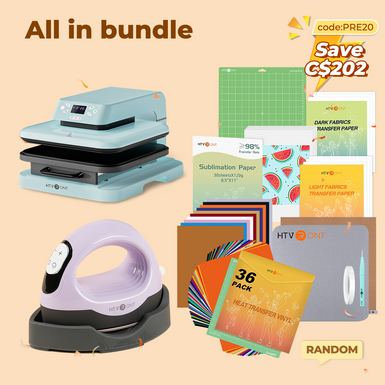 [All in bundle]HTVRONT Auto Heat Press15“x15”+Mini3 Heat Press Machine+advanced Bundle(Multicolor HTV*46+Sumblimation Paper*25+Transfer paper*10+PTFE Teflon Sheet+Heat Press Mat+Cutting Mat+Weeding Tools≥C＄112)