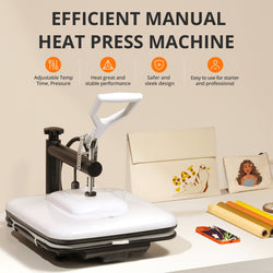 [Essential Bundle] HTVRONT Manual Heat Press Machine 15" x 15" 110V + 52 Pcs Heat Press Accessories (HTV, Heat Transfer Paper, Subli Paper, Tools)