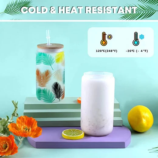 CA HTVRONT Sublimation Clear Glass Blanks with Bamboo Lid - 16oz