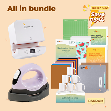 [All in bundle]HTVRONT Auto Tumbler+Mini3 Heat Press Machine+advanced Bundle(Multicolor HTV*10+Sumblimation Paper*25+Mugs 11oz*6+Transfer paper*10+PTFE Teflon Sheet+Heat Press Mat+Weeding Tools≥C＄94)