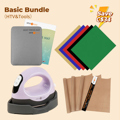 [Basic Bundle]HTVRONT Mini3 Heat Press+HTV&Tools Bundle(Multicolor HTV*5+Heat Press Mat+PTFE Teflon Sheet*3≥C＄34)