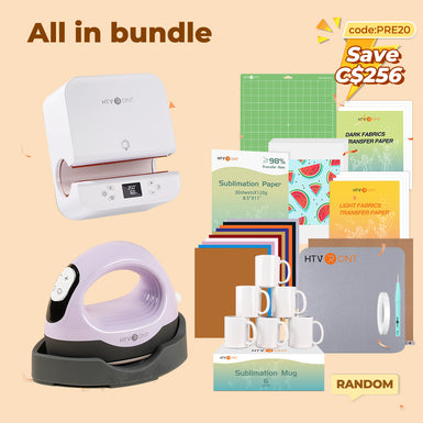 [All in bundle]HTVRONT Auto Tumbler+Mini3 Heat Press Machine+advanced Bundle(Multicolor HTV*10+Sumblimation Paper*25+Mugs 11oz*6+Transfer paper*10+PTFE Teflon Sheet+Heat Press Mat+Weeding Tools≥C＄94)