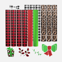 Christmas Buffalo Plaid & Leopard & Glitter Permanent Adhesive Vinyl  Bundle 12" x 12" - 12 Sheets