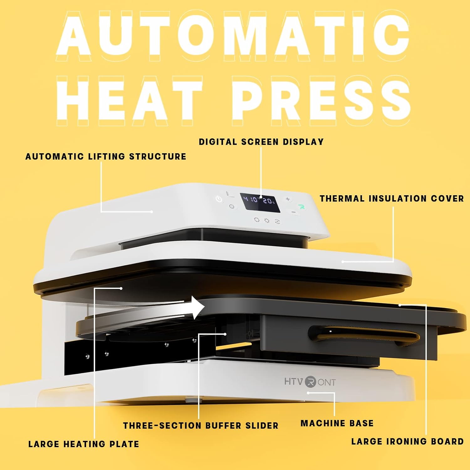 CA HTVRONT Auto Heat Press for T Shirts 15x15 110V - (2 Colors) Smart T Shirt Press Machine