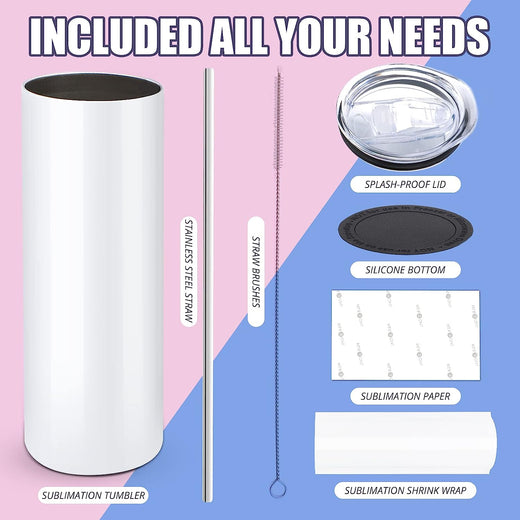 HTVRONT CA Sublimation Tumbler Blank with Sublimation Paper -  Skinny Straight - 20 OZ