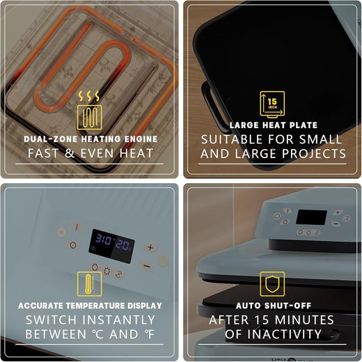 HTVRONT Auto Heat Press Machine for T Shirts 15x15 110V - (2 Colors) Smart T Shirt Press Machine