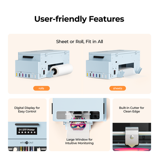 HTVRONT D1 DTF Printer, Certified Refurbished, All-in-One Kit - Daisy White