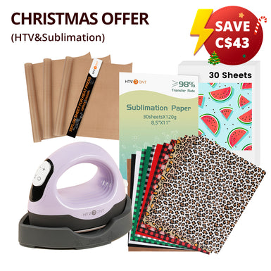 [Christmas Deals]HTVRONT Mini3 Heat Press+Christmas Bundle(Christmas HTV*13+Sublimation Paper*30+PTFE Teflon Sheet*3≥C＄43)