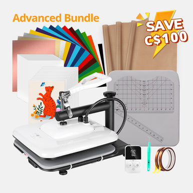 [Advanced Bundle] HTVRONT Manual Heat Press Machine 15" x 15" 110V + T-Shirt Heat Press Kit (Include Vinyl&Sublimation Bundle, Tools&Heat Press Mat)