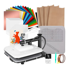 [Premium Bundle] HTVRONT Manual Heat Press Machine 15" x 15" 110V +20 Rolls HTV 12"x3ft (20 Colors)+ 150 Sheets Sublimation Paper 8.5"x11" A4 + Teflon Sheet & Heat Tape Kit + Weeding Tools Bundle