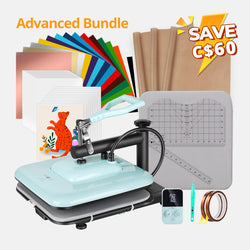 [Advanced Bundle] HTVRONT Manual Heat Press Machine 15" x 15" 110V + T-Shirt Heat Press Kit (Include Vinyl&Sublimation Bundle, Tools&Heat Press Mat)