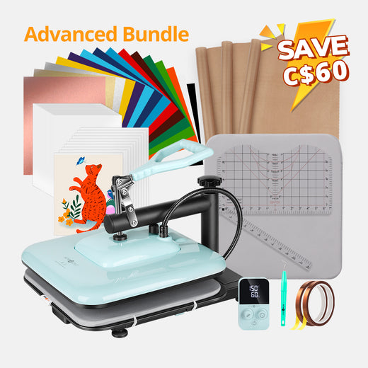 [Advanced Bundle] HTVRONT Manual Heat Press Machine 15" x 15" 110V + T-Shirt Heat Press Kit (Include Vinyl&Sublimation Bundle, Tools&Heat Press Mat)