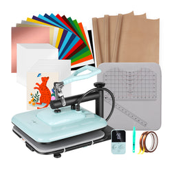 [Advanced Bundle] HTVRONT Manual Heat Press Machine 15" x 15" 110V + T-Shirt Heat Press Kit (Include Vinyl&Sublimation Bundle, Tools&Heat Press Mat)