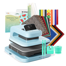 [Christmas Deals]HTVRONT Auto2 Heat Press+Christmas Bundle(PUFF HTV*8+Glitter HTV*5+Christmas HTV*13+Sumblimation Paper*30+Sumblimation HTV roll+PTFE Teflon Sheet+Weeding Tools≥120 C＄)