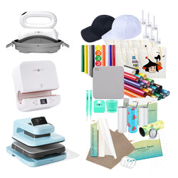 [All in one]HTVRONT Auto2+Tumbler+Hat Heat Press+All in One Bundle(Multicolor HTV Roll*20+150 sheets Sublimation Paper A4+Sublimation HTV Roll+PUFF HTV*8+Canvas Bags*6+Tumbler Blanks*4+Cap*2+Cap Hangers*6+Tools≥372 C＄)