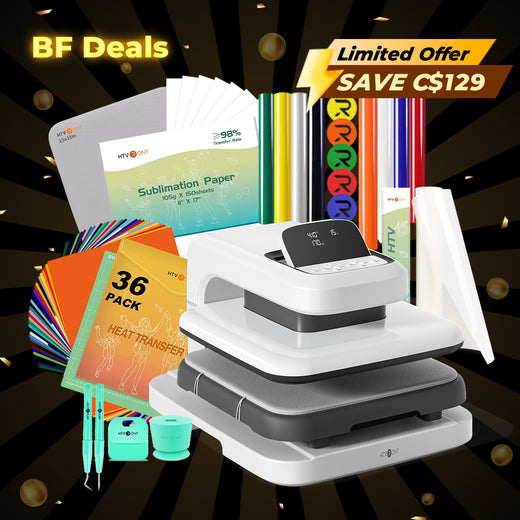 [BF Deals]HTVRONT Auto2 Heat Press+HTV & Sublimation Essential Bundle(36 sheets HTV+150 sheets Sublimation Paper A4+Sublimation HTV Roll+PUFF HTV*8+Tools Bundle)