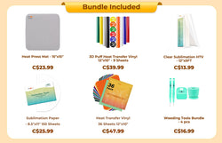 [BF Deals]HTVRONT Auto2 Heat Press+HTV & Sublimation Essential Bundle(36 sheets HTV+150 sheets Sublimation Paper A4+Sublimation HTV Roll+PUFF HTV*8+Tools Bundle)