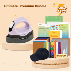 [Premium Bundle]HTVRONT Mini3 Heat Press+HTV&Sublimation Bundle(PUFF HTV *8+Multicolor HTV*10+Sumblimation Paper*25+Transfer paper*10+PTFE Teflon Sheet+Heat Press Mat+Cap Blank*1+Weeding Tools≥C＄117)