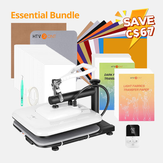 [Essential Bundle] HTVRONT Manual Heat Press Machine 15" x 15" 110V + 52 Pcs Heat Press Accessories (HTV, Heat Transfer Paper, Subli Paper, Tools)