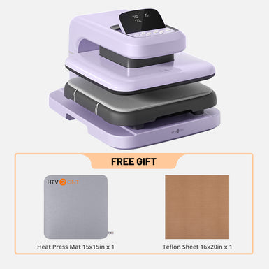 Stack of heat press with a free gift offer on a white background