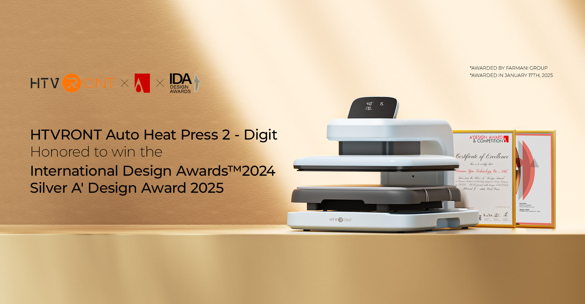 HTVRONT Auto Heat Press 2 - Digit
Honored to win the
International Design AwardsTM2024
Silver A' Design Award 2025