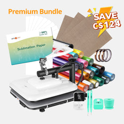 [Premium Bundle] HTVRONT Manual Heat Press Machine 15" x 15" 110V +20 Rolls HTV 12"x3ft (20 Colors)+ 150 Sheets Sublimation Paper 8.5"x11" A4 + Teflon Sheet & Heat Tape Kit + Weeding Tools Bundle