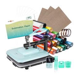 [Premium Bundle] HTVRONT Manual Heat Press Machine 15" x 15" 110V +20 Rolls HTV 12"x3ft (20 Colors)+ 150 Sheets Sublimation Paper 8.5"x11" A4 + Teflon Sheet & Heat Tape Kit + Weeding Tools Bundle