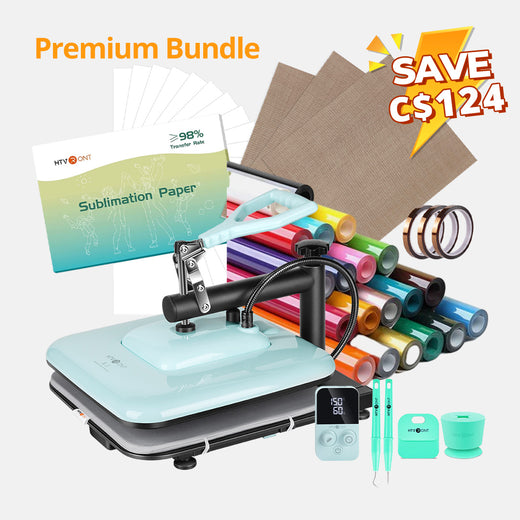 [Premium Bundle] HTVRONT Manual Heat Press Machine 15" x 15" 110V +20 Rolls HTV 12"x3ft (20 Colors)+ 150 Sheets Sublimation Paper 8.5"x11" A4 + Teflon Sheet & Heat Tape Kit + Weeding Tools Bundle