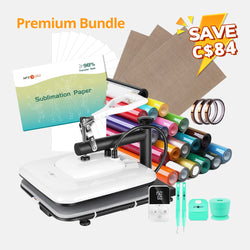 [Premium Bundle] HTVRONT Manual Heat Press Machine 15" x 15" 110V +20 Rolls HTV 12"x3ft (20 Colors)+ 150 Sheets Sublimation Paper 8.5"x11" A4 + Teflon Sheet & Heat Tape Kit + Weeding Tools Bundle