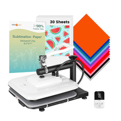 [Primary Bundle] HTVRONT Manual Heat Press Machine 15" x 15" 110V + 20 Pcs Heat Transfer Vinyl 12"x10" + 30 Pcs Sublimation Paper 8.5"x11" A4