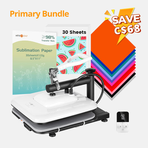 [Primary Bundle] HTVRONT Manual Heat Press Machine 15" x 15" 110V + 20 Pcs Heat Transfer Vinyl 12"x10" + 30 Pcs Sublimation Paper 8.5"x11" A4