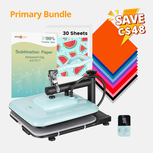 [Primary Bundle] HTVRONT Manual Heat Press Machine 15" x 15" 110V + 20 Pcs Heat Transfer Vinyl 12"x10" + 30 Pcs Sublimation Paper 8.5"x11" A4